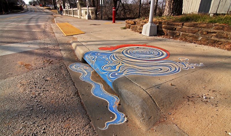 Fayetteville Public Art - UpStream UpStream drain mural by Leah Saffian