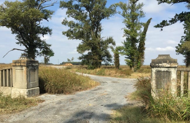 Original stone gates into POW camp, Bassett, Ar
