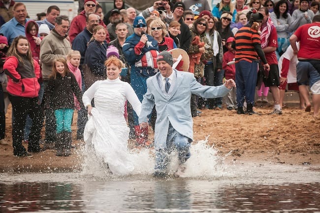 Special Olympics Arkansas Polar Plunge Couple Dressed for Wedding