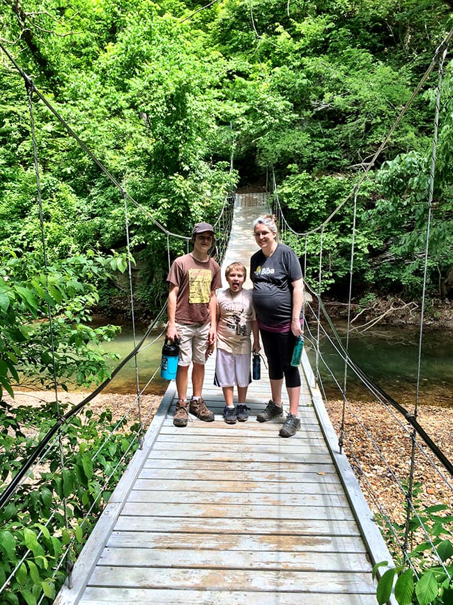 Crossing the suspension bridge