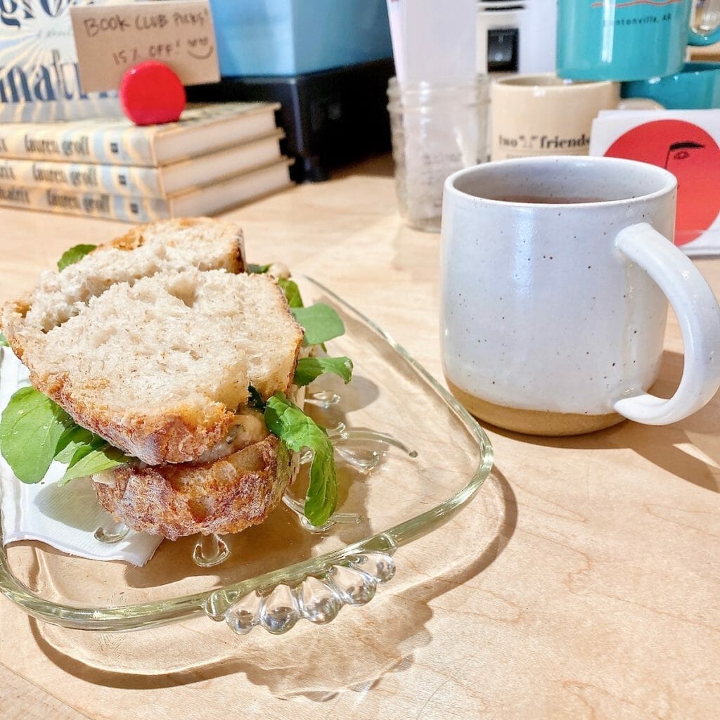 Two Friends Bookstore + Cafe – sandwich and coffee