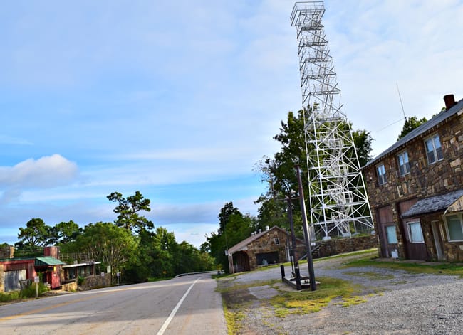 Old buildings and observation tower, Boston Mountains Scenic Loop