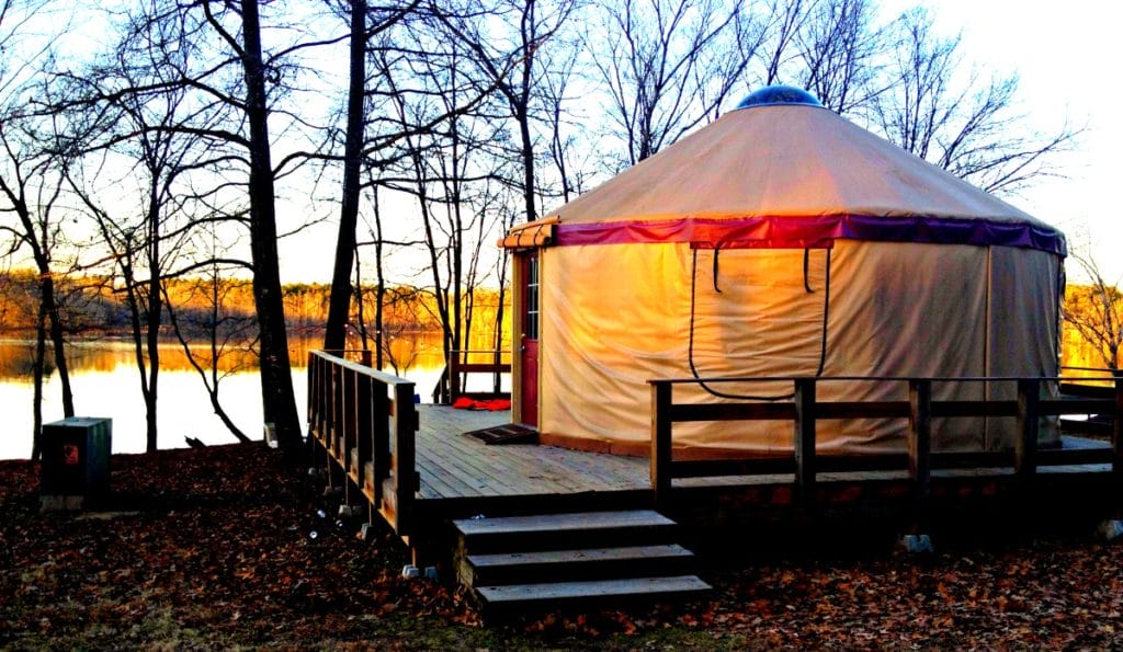 Yurt at Petit Jean State Park at sunset