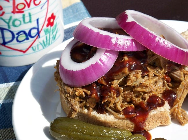 FS June Smoked pork roast on bun with onions