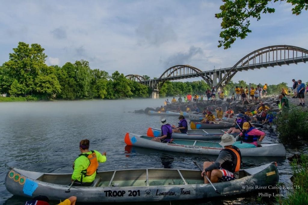 White River Boy Scouts Canoe Race Canoes Launch Cotter Arkansas