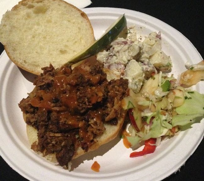 3 Fayetteville Roots BBQ pulled pork with spicy peach sauce and Arkansas apple slaw