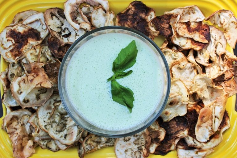 Eggplant Chips with Basil Yogurt Dip Only In Arkansas