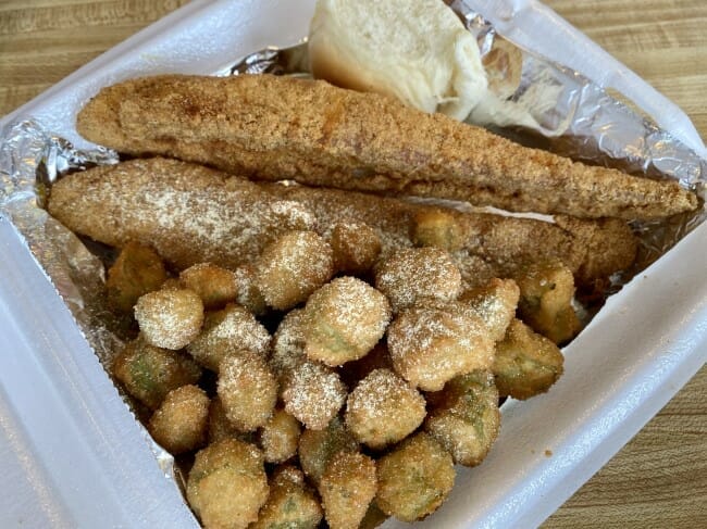 Bosses Chicken - catfish and fried okra