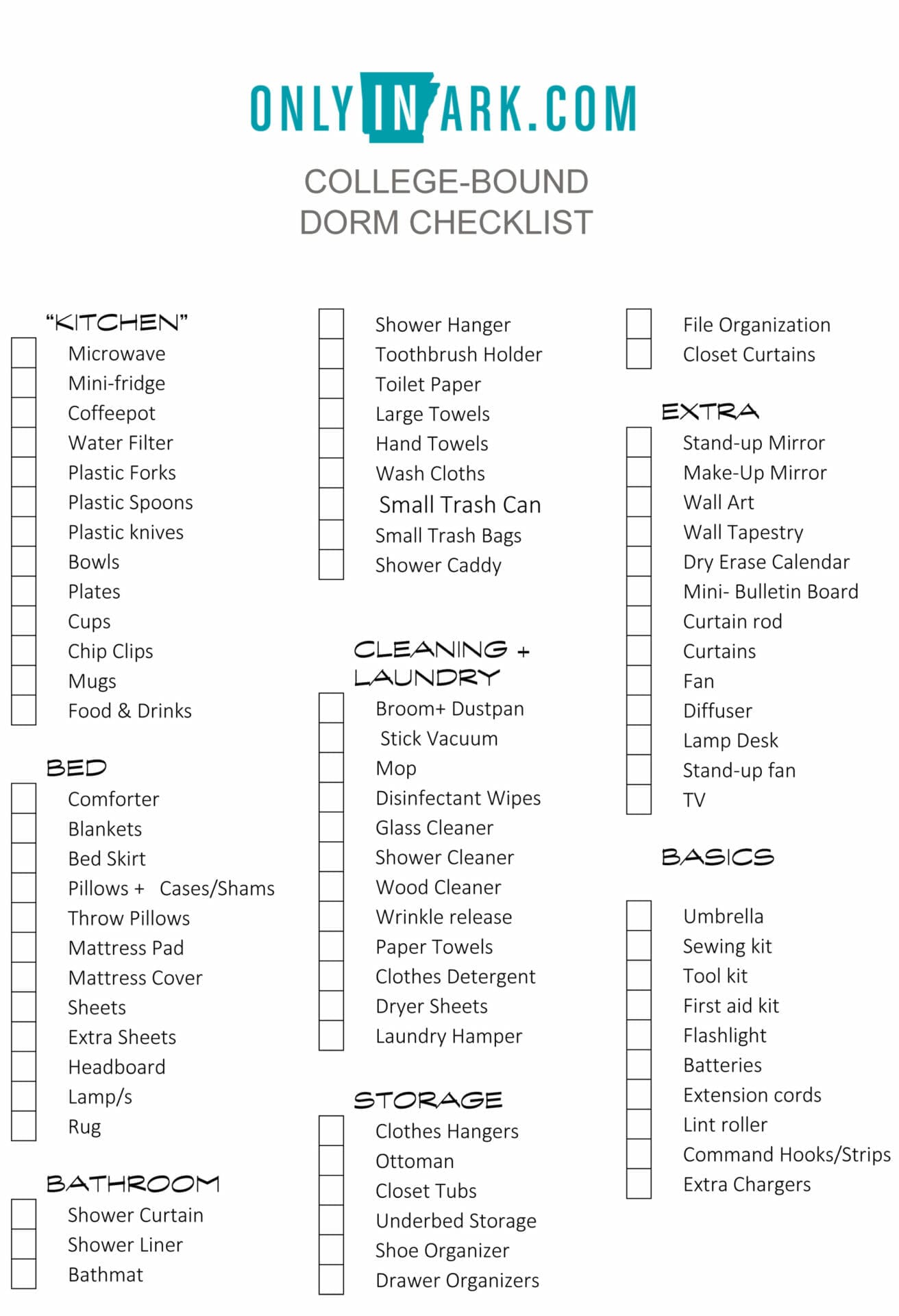 Move-In Checklist  Move in checklist, College dorm checklist